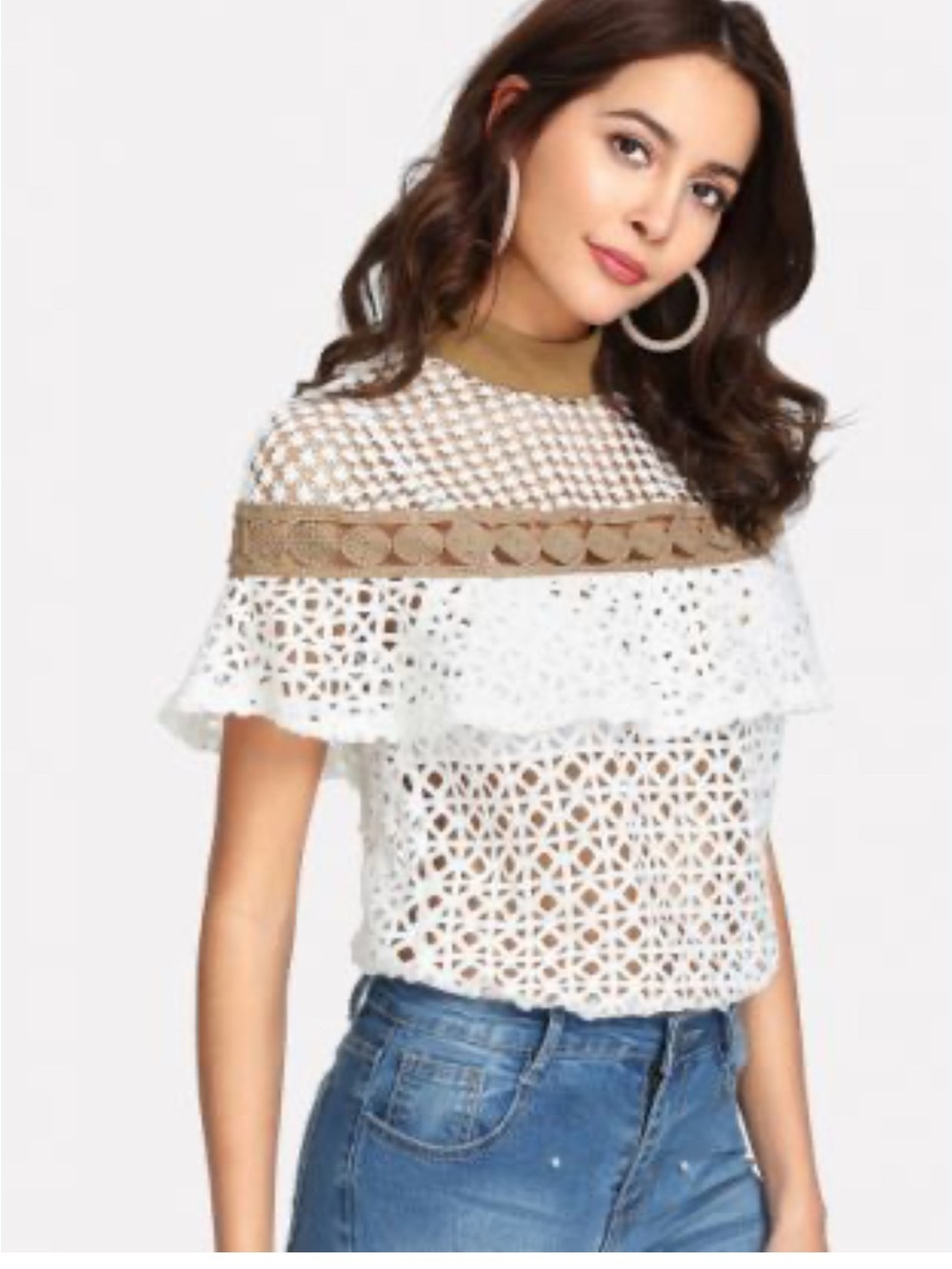 SHEIN Popular Embroidered and Eyelet White Blouse sz Medium